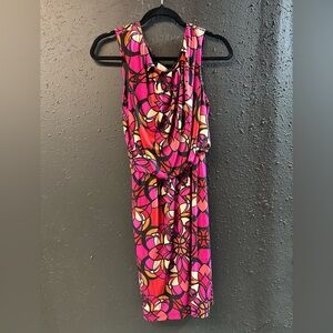 Maggy London Size 12 Bold Patterned Pink Orange Black Sleeveless Dress